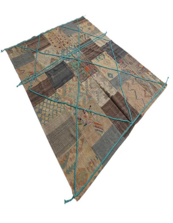 Detail image of  7' x 8' 4  Hand Woven Kilim Patchwork Wool Rug