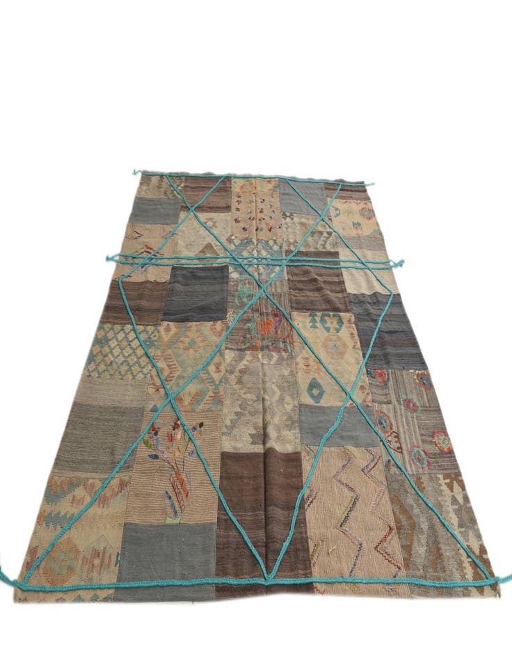 Detail image of  7' x 8' 4  Hand Woven Kilim Patchwork Wool Rug