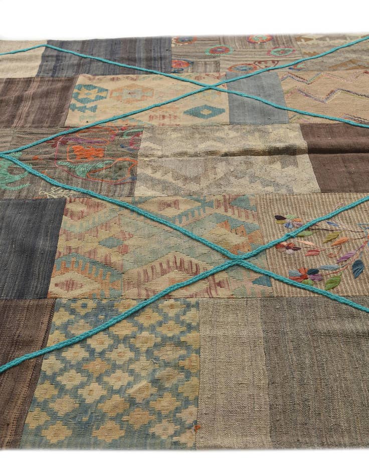 Detail image of  7' x 8' 4  Hand Woven Kilim Patchwork Wool Rug