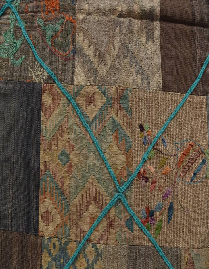 Detail image of  7' x 8' 4  Hand Woven Kilim Patchwork Wool Rug