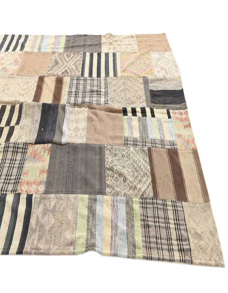 Detail image of  6' 5 x 9' 6  Hand Woven Kilim Patchwork Wool Rug