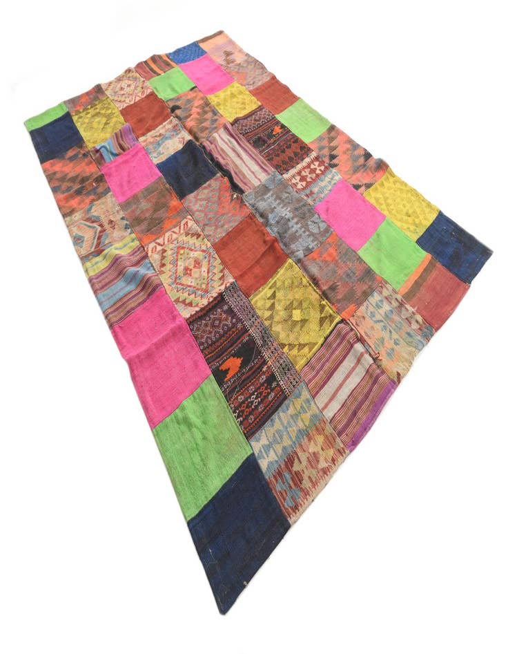 Detail image of  6' 8 x 9' 8  Hand Woven Kilim Patchwork Wool Rug