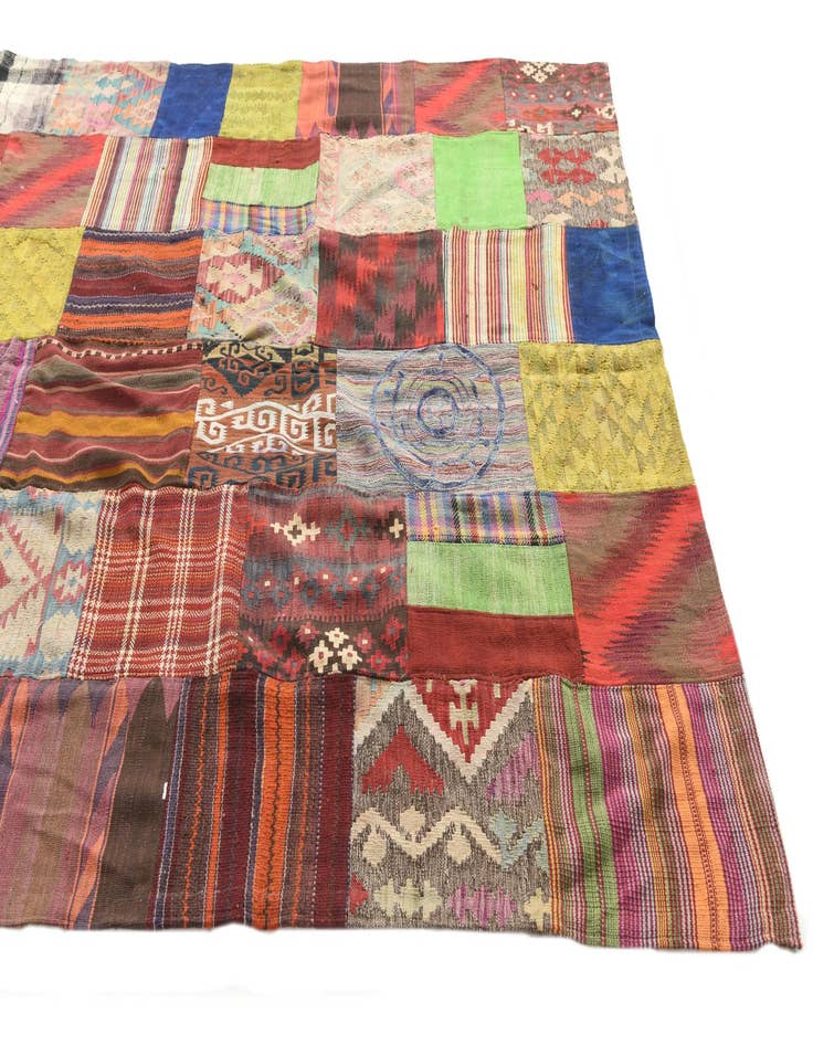 Detail image of  6' 8 x 9' 10  Hand Woven Kilim Patchwork Wool Rug