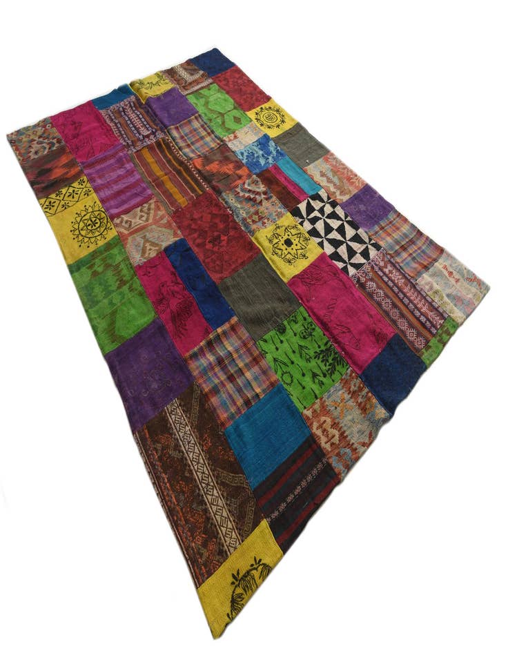 Detail image of  6' 6 x 9' 6  Hand Woven Kilim Patchwork Wool Rug