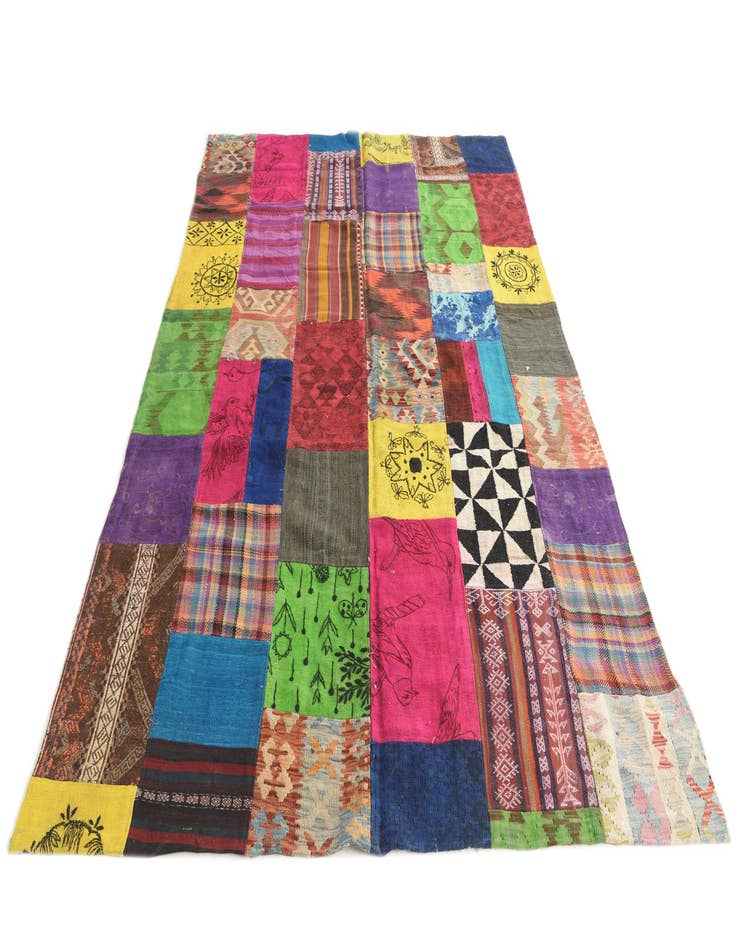 Detail image of  6' 6 x 9' 6  Hand Woven Kilim Patchwork Wool Rug