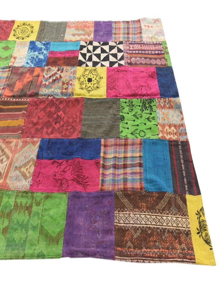 Detail image of  6' 6 x 9' 6  Hand Woven Kilim Patchwork Wool Rug