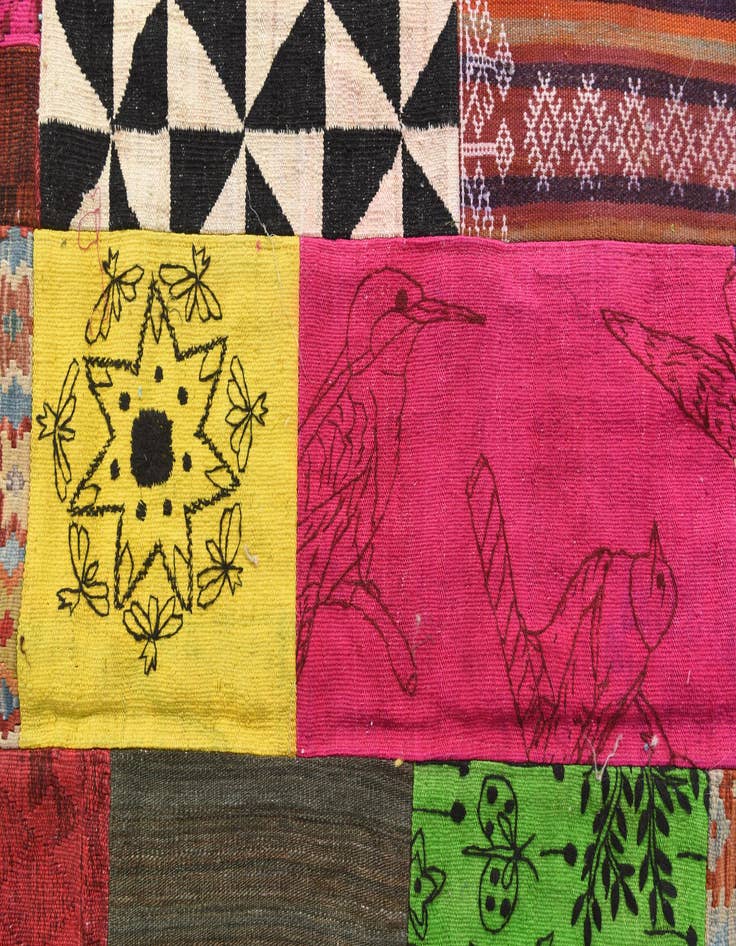 Detail image of  6' 6 x 9' 6  Hand Woven Kilim Patchwork Wool Rug