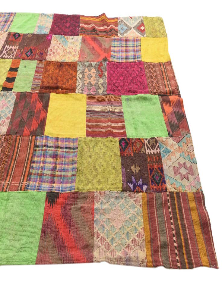 Detail image of  6' 7 x 9' 10  Hand Woven Kilim Patchwork Wool Rug