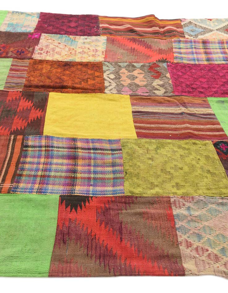 Detail image of  6' 7 x 9' 10  Hand Woven Kilim Patchwork Wool Rug