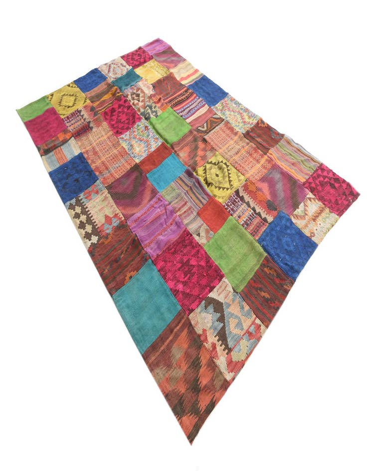 Detail image of  6' 9 x 9' 8  Hand Woven Kilim Patchwork Wool Rug