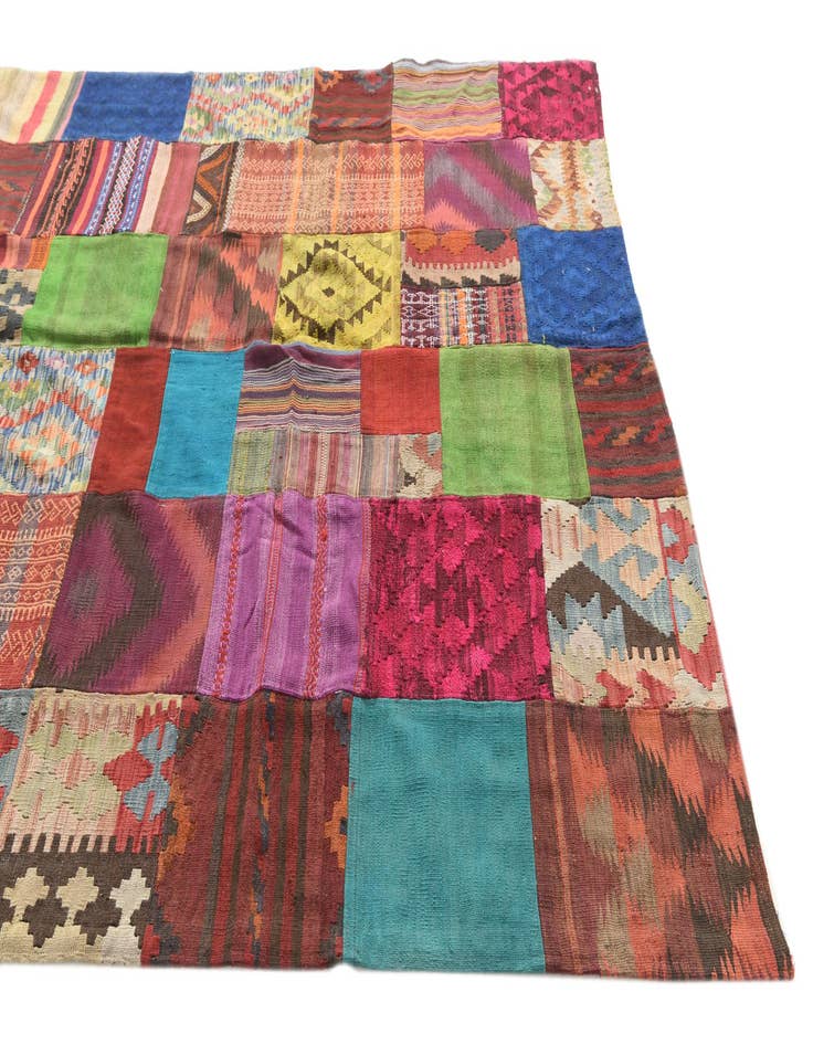 Detail image of  6' 9 x 9' 8  Hand Woven Kilim Patchwork Wool Rug