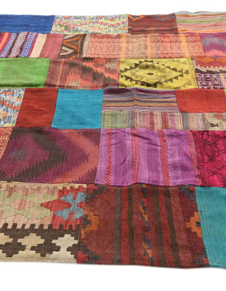 Detail image of  6' 9 x 9' 8  Hand Woven Kilim Patchwork Wool Rug