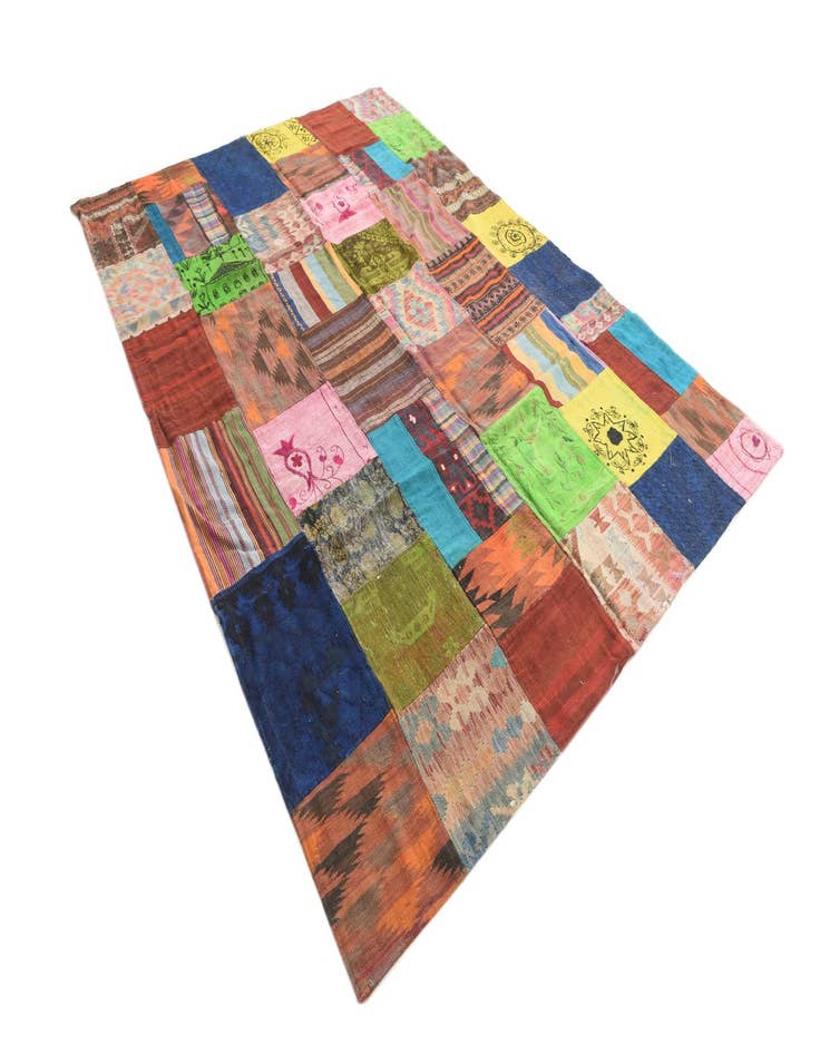 Detail image of  7' x 9' 10  Hand Woven Kilim Patchwork Wool Rug