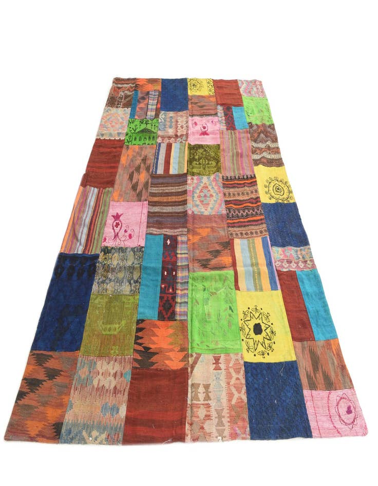 Detail image of  7' x 9' 10  Hand Woven Kilim Patchwork Wool Rug