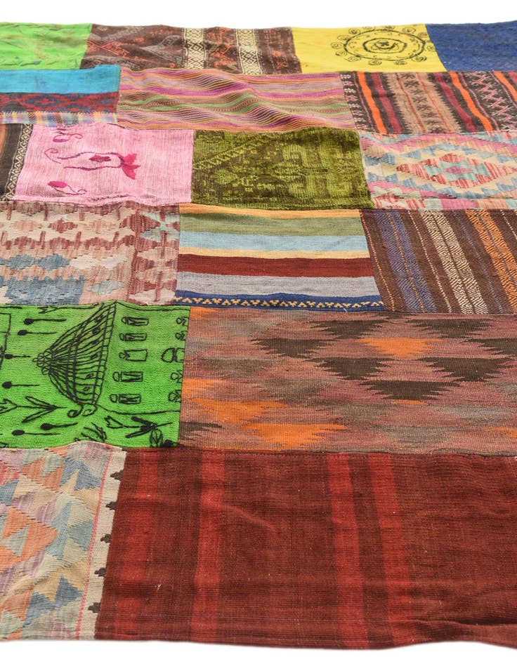 Detail image of  7' x 9' 10  Hand Woven Kilim Patchwork Wool Rug