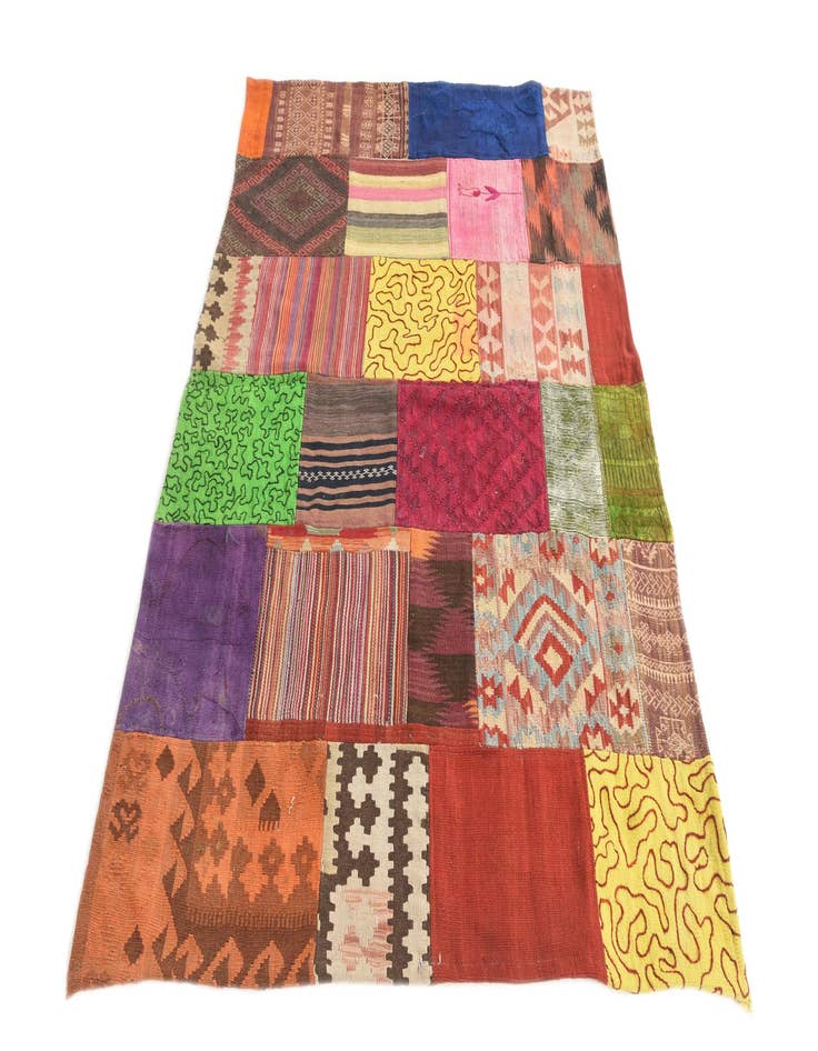 Detail image of  4' 8 x 6' 6  Hand Woven Kilim Patchwork Wool Rug