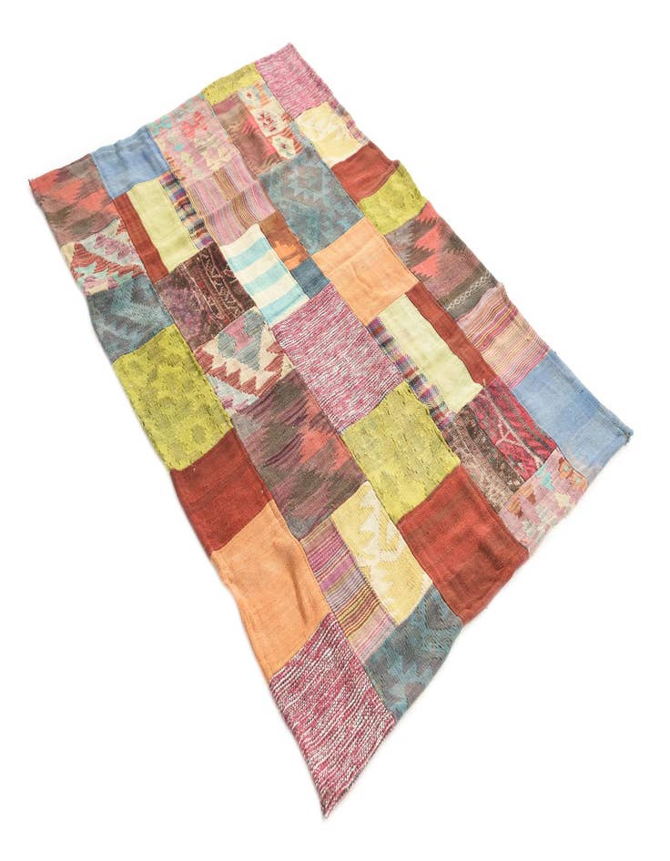 Detail image of  3' 10 x 5' 8  Hand Woven Kilim Patchwork Wool Rug