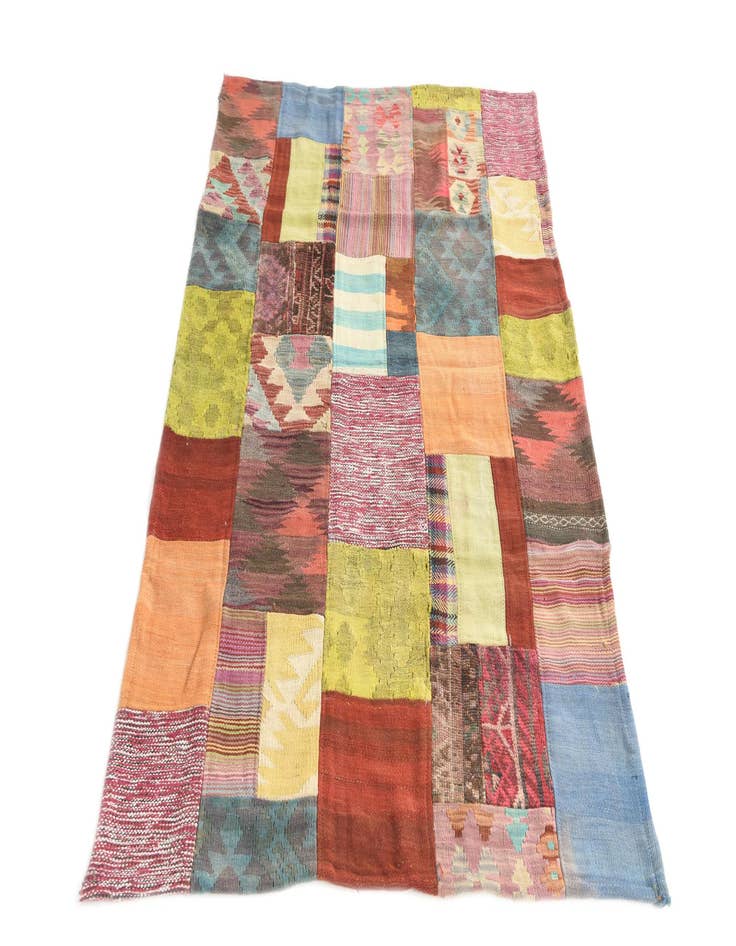 Detail image of  3' 10 x 5' 8  Hand Woven Kilim Patchwork Wool Rug