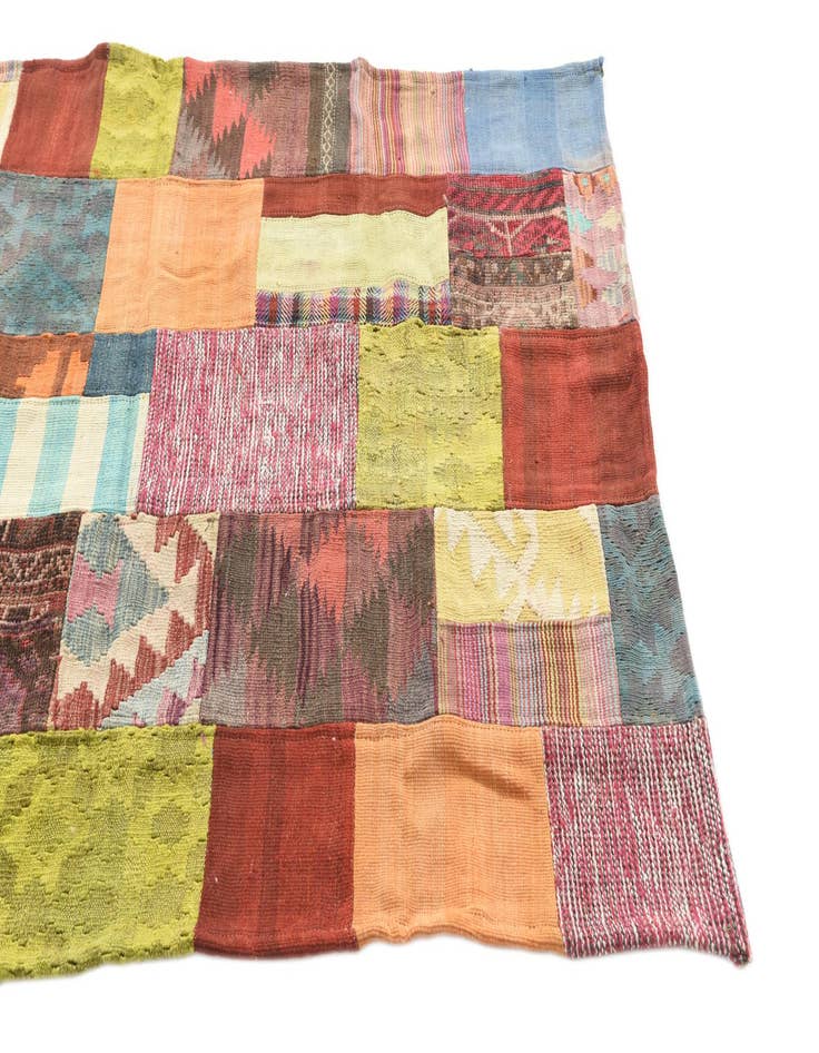 Detail image of  3' 10 x 5' 8  Hand Woven Kilim Patchwork Wool Rug