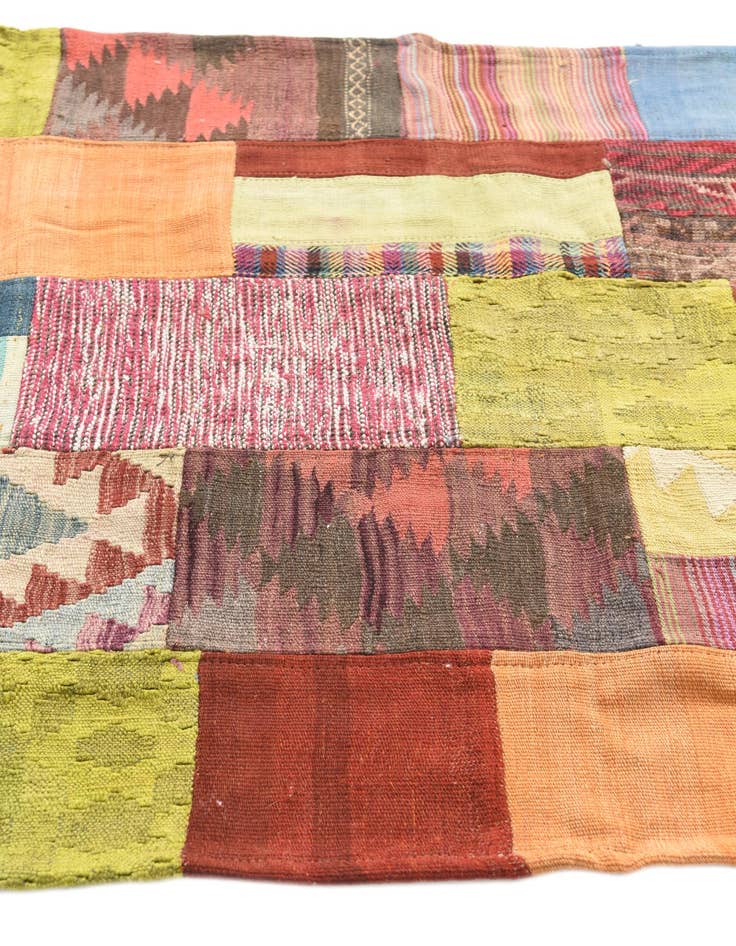 Detail image of  3' 10 x 5' 8  Hand Woven Kilim Patchwork Wool Rug
