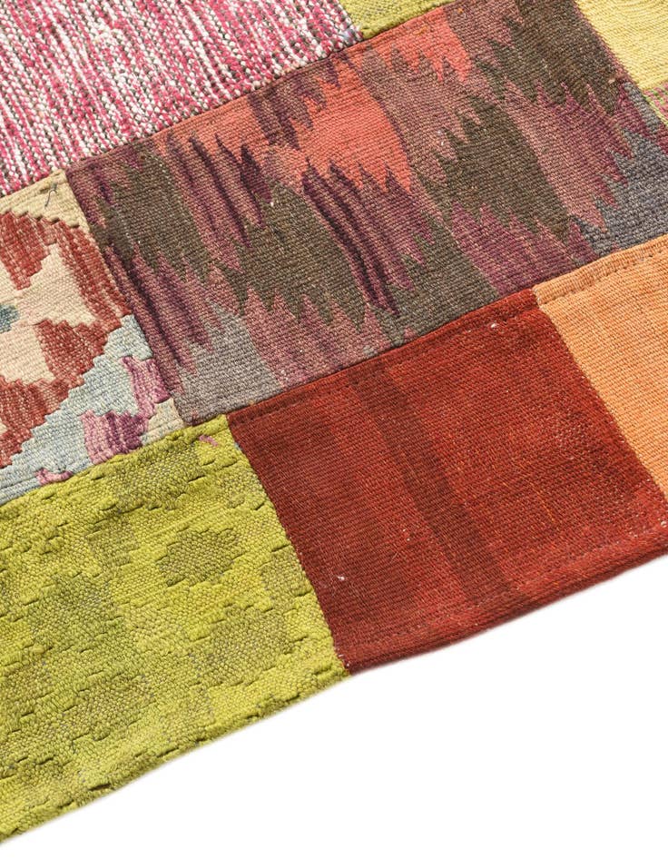 Detail image of  3' 10 x 5' 8  Hand Woven Kilim Patchwork Wool Rug