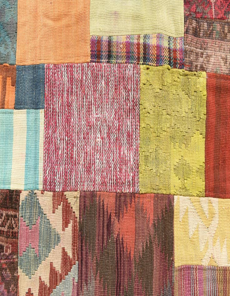Detail image of  3' 10 x 5' 8  Hand Woven Kilim Patchwork Wool Rug