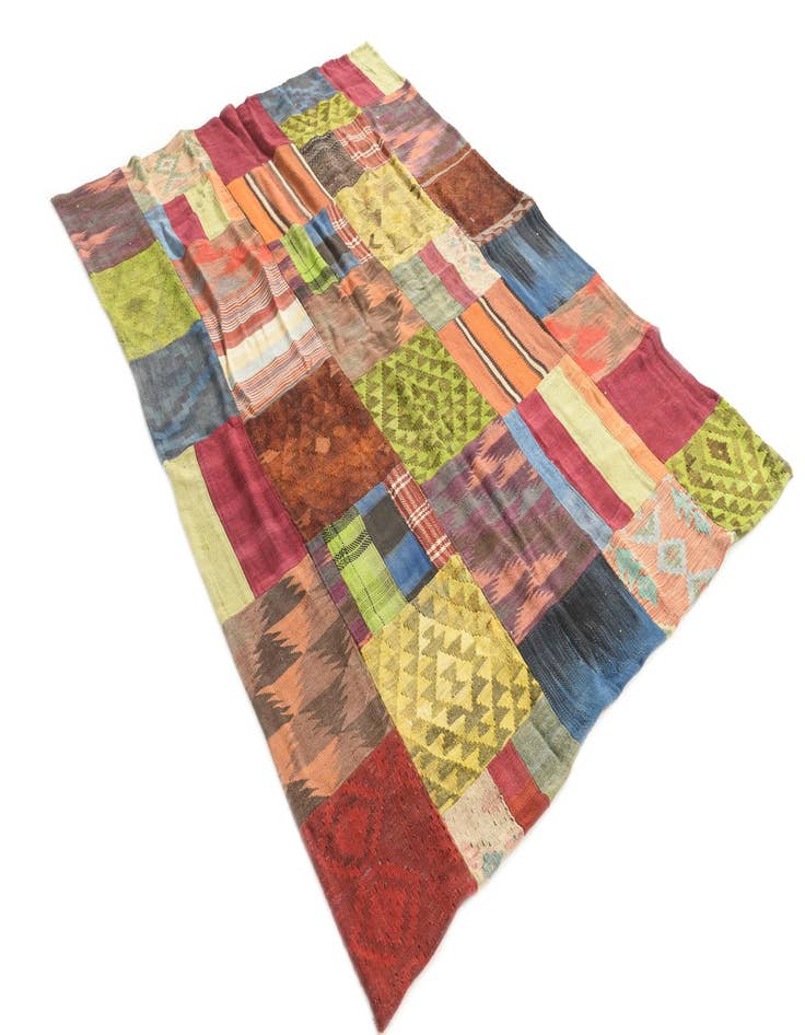 Detail image of  5' 4 x 7' 8  Hand Woven Kilim Patchwork Wool Rug