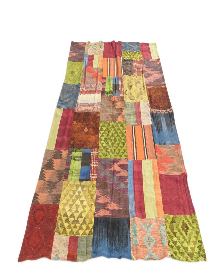 Detail image of  5' 4 x 7' 8  Hand Woven Kilim Patchwork Wool Rug