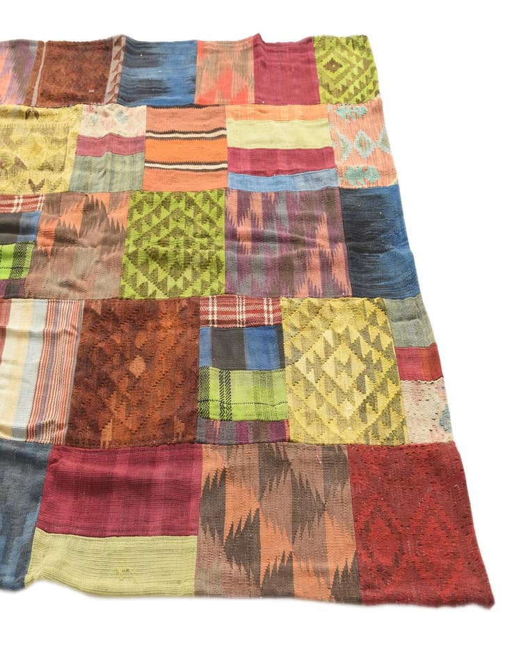 Detail image of  5' 4 x 7' 8  Hand Woven Kilim Patchwork Wool Rug