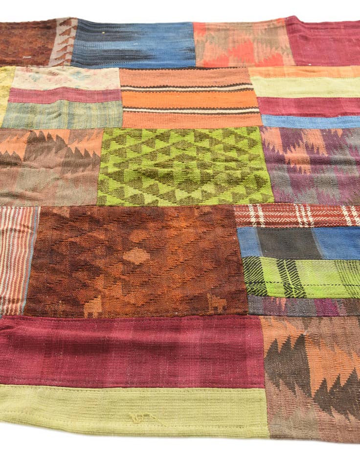 Detail image of  5' 4 x 7' 8  Hand Woven Kilim Patchwork Wool Rug