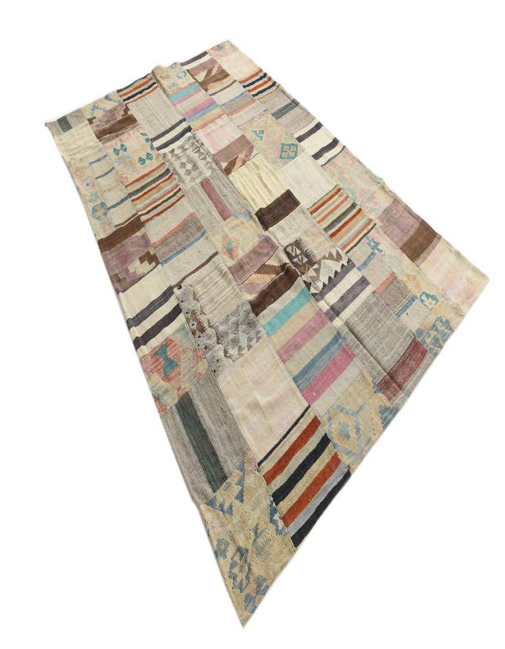 Detail image of  6' 4 x 9' 8  Hand Woven Kilim Patchwork Wool Rug