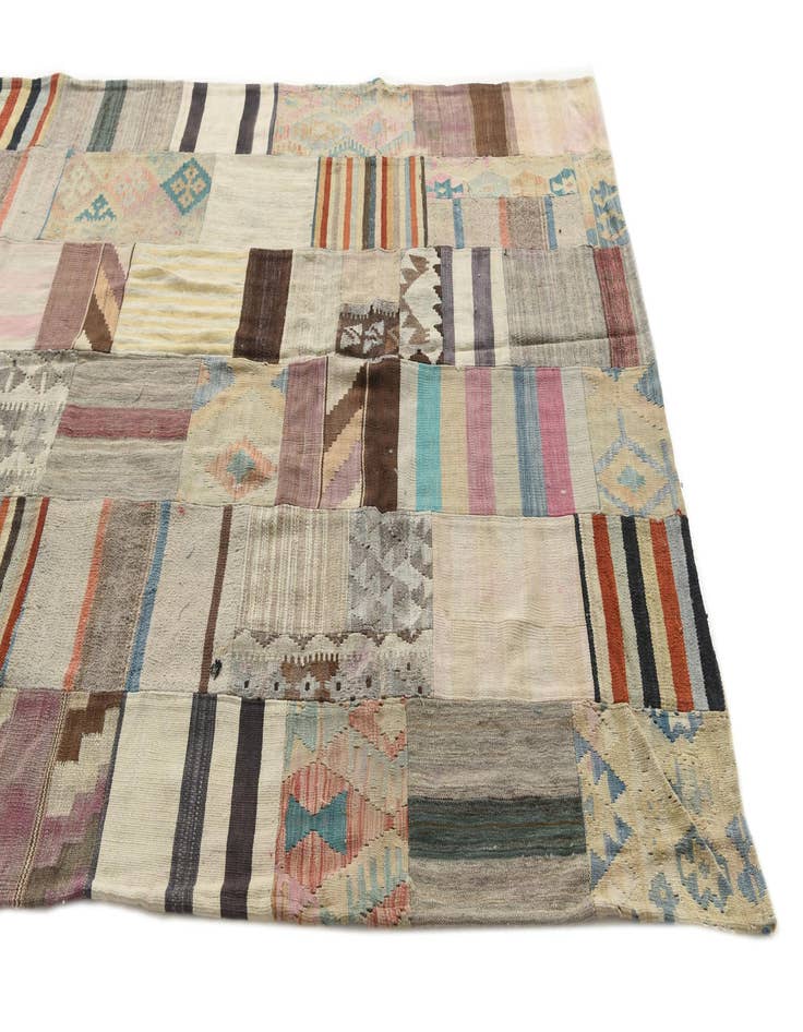Detail image of  6' 4 x 9' 8  Hand Woven Kilim Patchwork Wool Rug