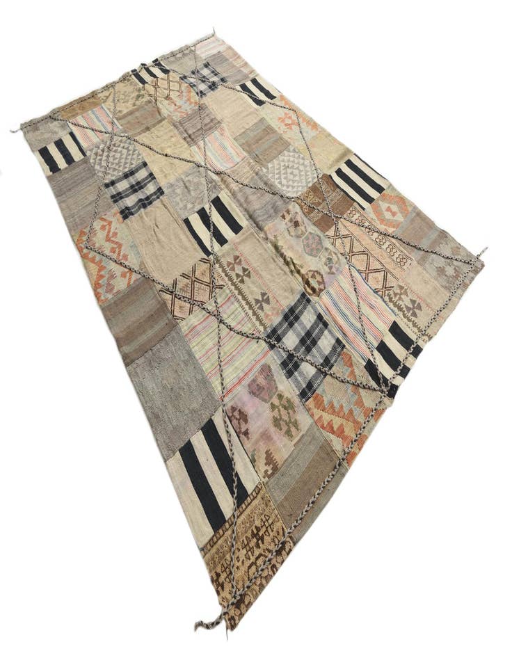 Detail image of  6' 5 x 10'  Hand Woven Kilim Patchwork Wool Rug