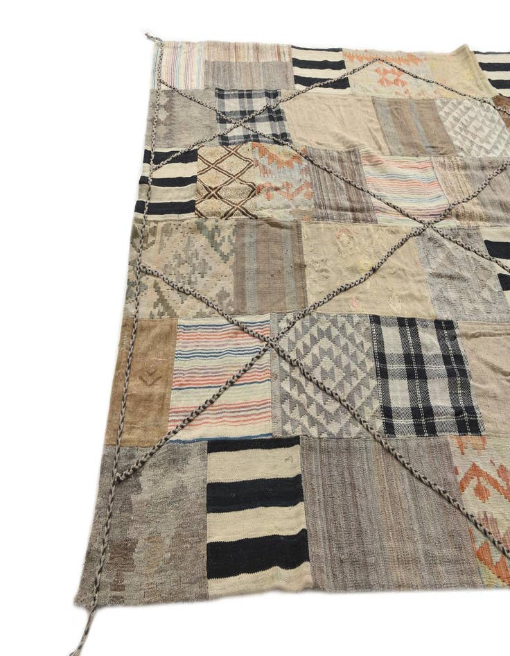 Detail image of  6' 5 x 10'  Hand Woven Kilim Patchwork Wool Rug