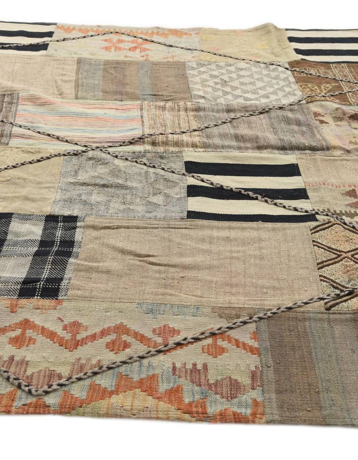 Detail image of  6' 5 x 10'  Hand Woven Kilim Patchwork Wool Rug