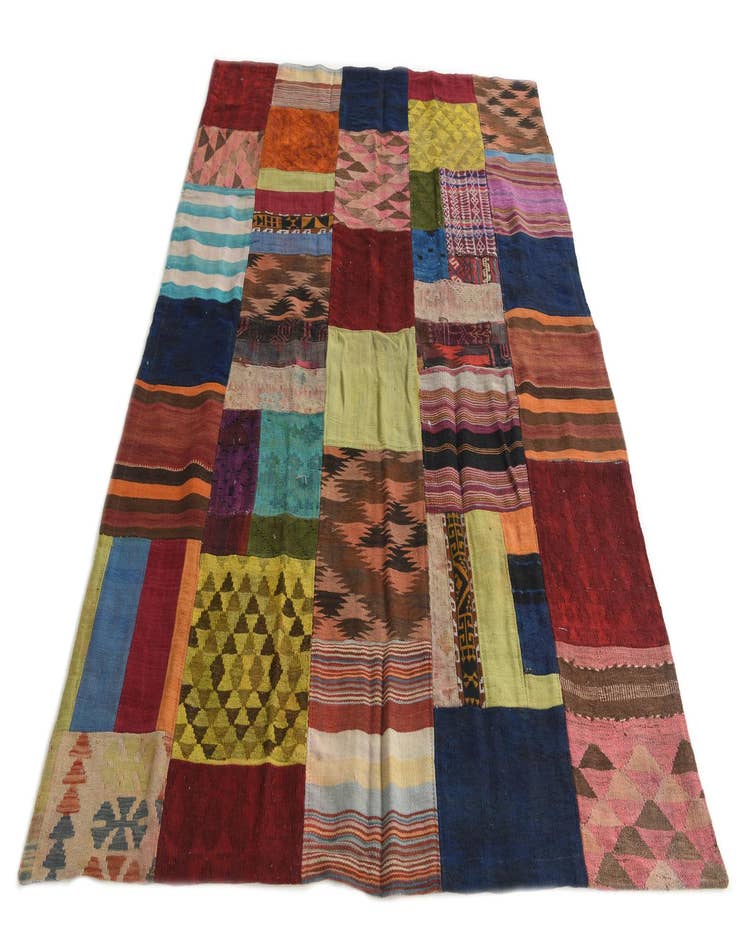 Detail image of  5' 5 x 7' 8  Hand Woven Kilim Patchwork Wool Rug