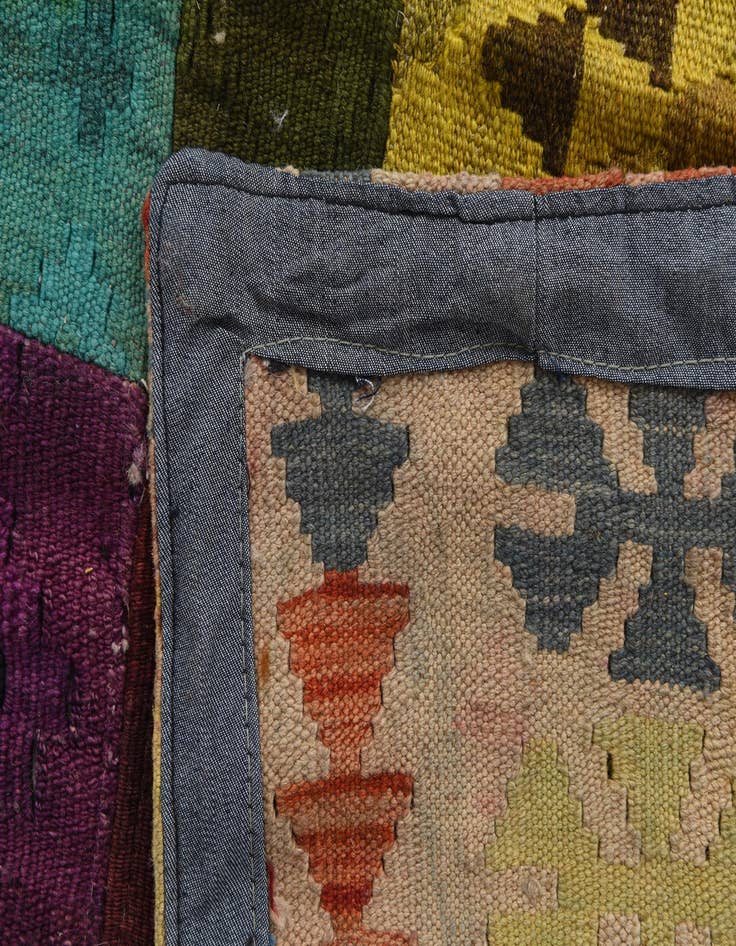 Detail image of  5' 5 x 7' 8  Hand Woven Kilim Patchwork Wool Rug