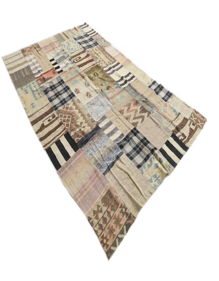Detail image of  6' 2 x 9' 8  Hand Woven Kilim Patchwork Wool Rug