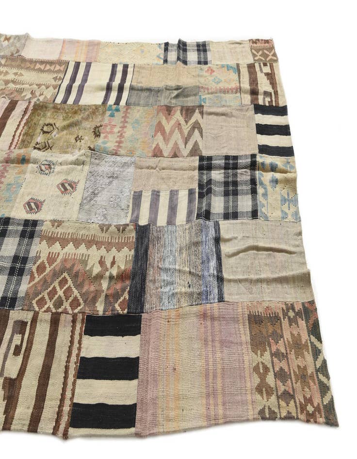 Detail image of  6' 2 x 9' 8  Hand Woven Kilim Patchwork Wool Rug