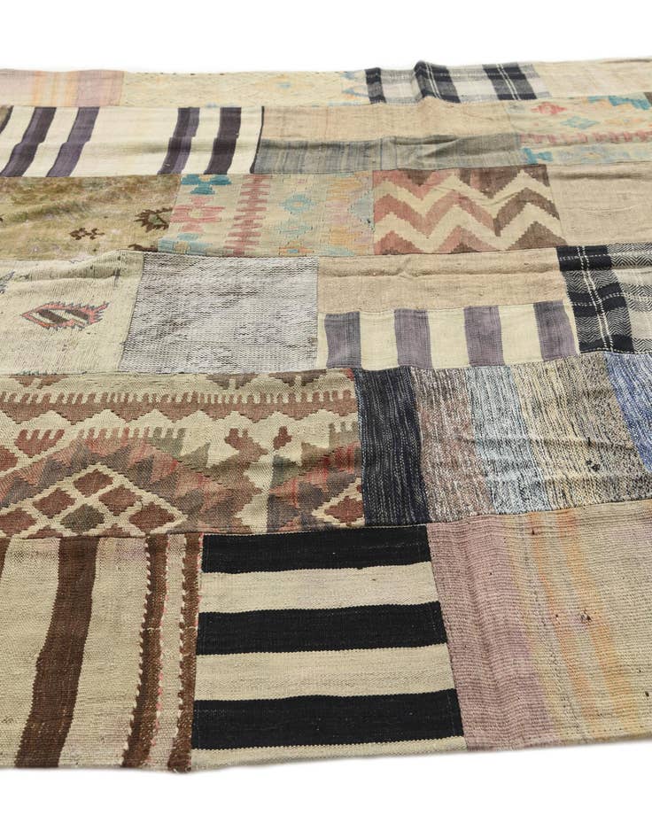 Detail image of  6' 2 x 9' 8  Hand Woven Kilim Patchwork Wool Rug