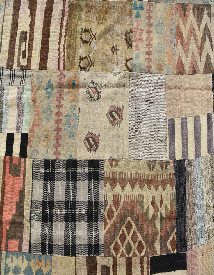 Detail image of  6' 2 x 9' 8  Hand Woven Kilim Patchwork Wool Rug