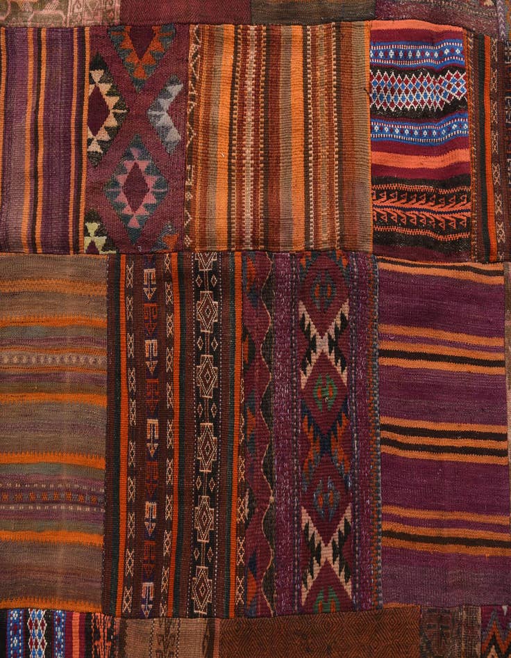 Detail image of  5' 4 x 8' 1  Hand Woven Kilim Patchwork Wool Rug