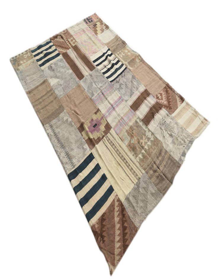 Detail image of  5' 2 x 7' 9  Hand Woven Kilim Patchwork Wool Rug