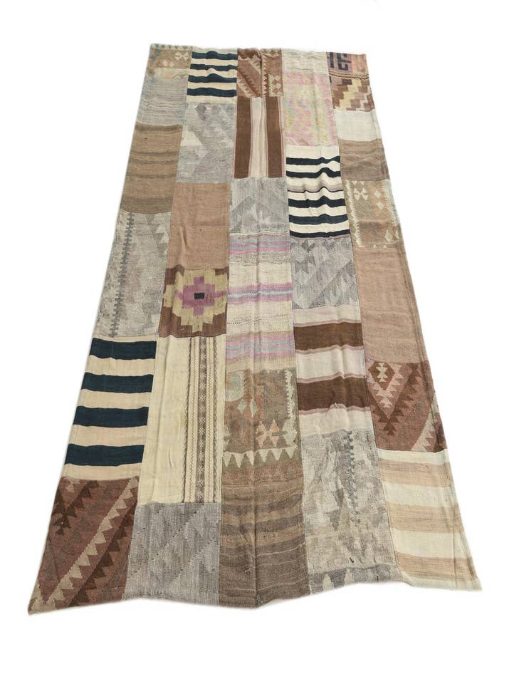 Detail image of  5' 2 x 7' 9  Hand Woven Kilim Patchwork Wool Rug