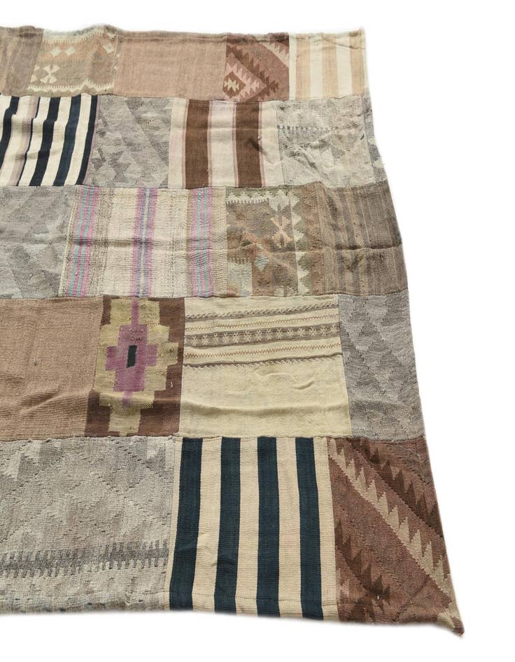 Detail image of  5' 2 x 7' 9  Hand Woven Kilim Patchwork Wool Rug