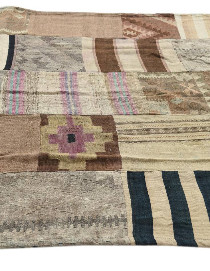 Detail image of  5' 2 x 7' 9  Hand Woven Kilim Patchwork Wool Rug