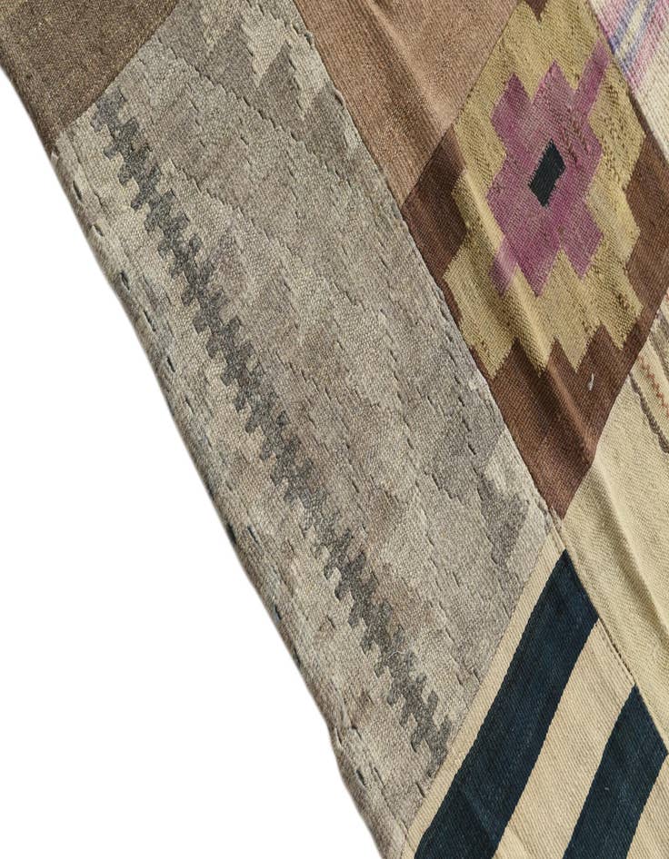 Detail image of  5' 2 x 7' 9  Hand Woven Kilim Patchwork Wool Rug