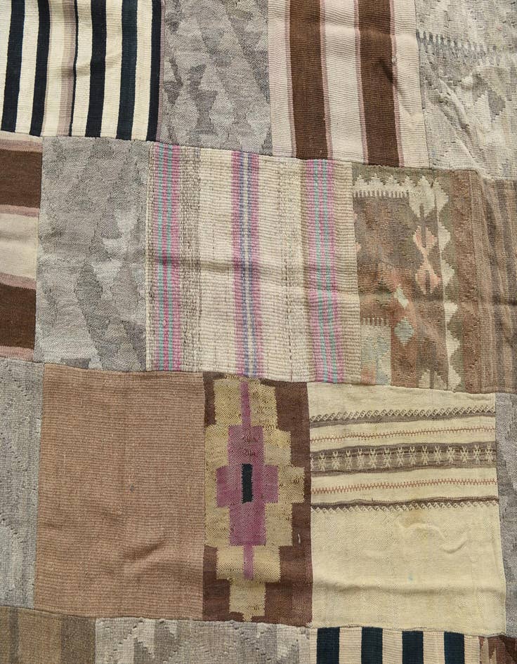 Detail image of  5' 2 x 7' 9  Hand Woven Kilim Patchwork Wool Rug