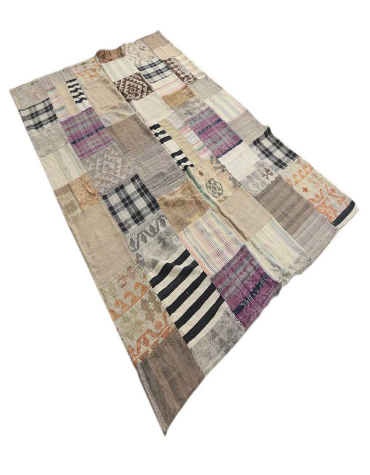 Detail image of  6' 5 x 9' 7  Hand Woven Kilim Patchwork Wool Rug