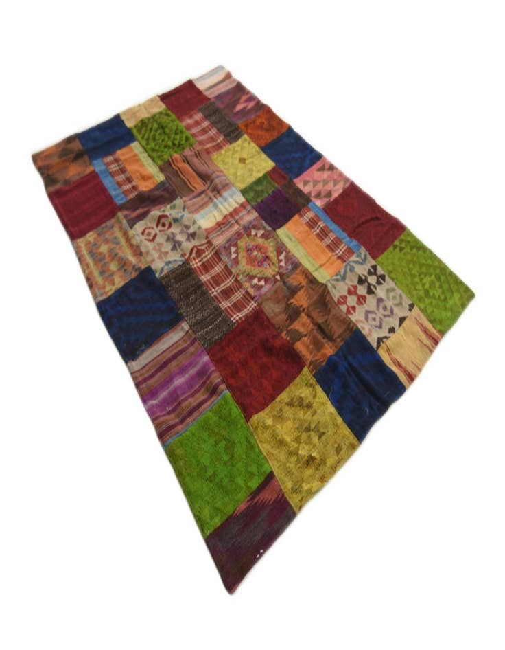 Detail image of  5' 8 x 8' 1  Hand Woven Kilim Patchwork Wool Rug